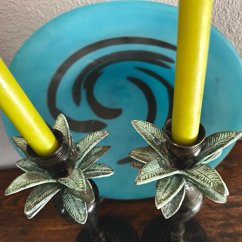 Palm Tree Candlesticks w/Verde Leaves - Gorgeous for that tropical 🌴 look! 🌴 - Picture 2 of 5